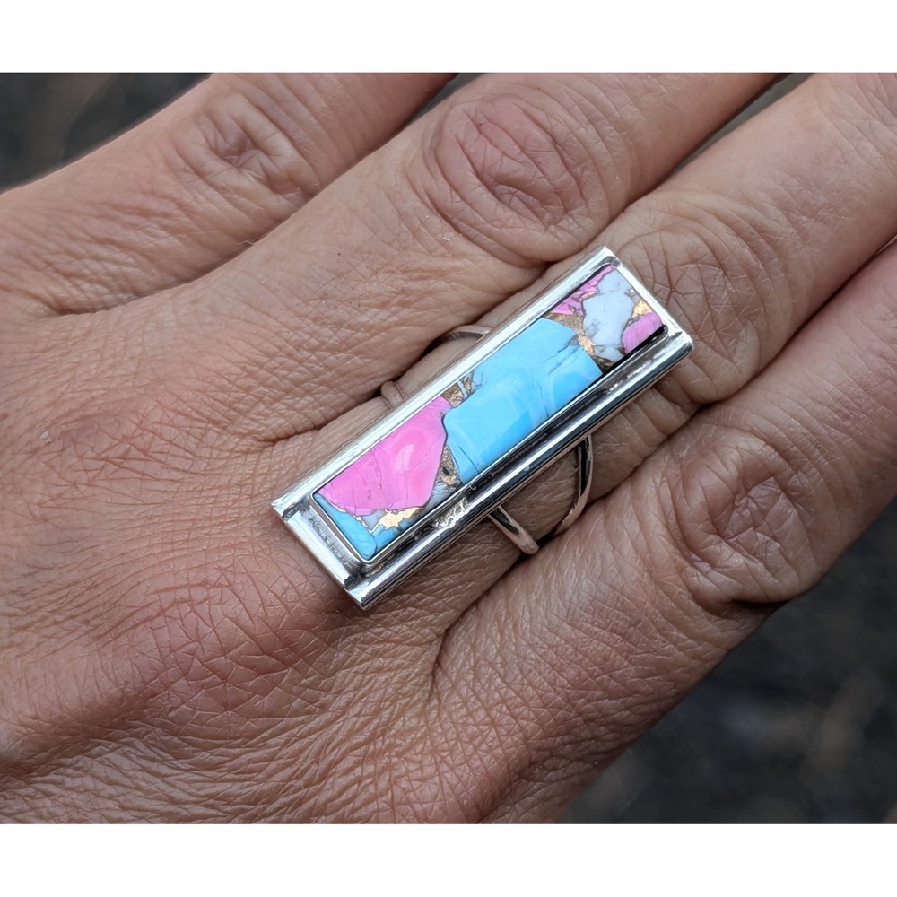 Handcrafted Navajo Cluster Ring Size 8 Women's Signed Traditional Jewelry ***‎